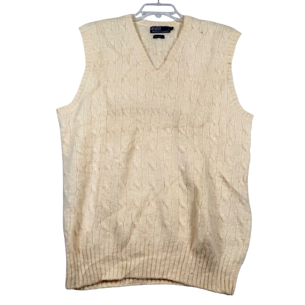 Polo Ralph Lauren Sweater Vest Mens XL Cream Cable Knit 100% Wool